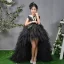 High Low Black See-through Birthday Flower Girl Dresses 2020 Ball Gown Scoop Neck Sleeveless Asymmetrical Cascading Ruffles