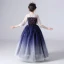 Starry Sky Navy Blue Birthday Flower Girl Dresses 2020 Ball Gown See-through Scoop Neck 3/4 Sleeve Star Sequins Floor-Length / Long Ruffle