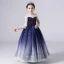 Starry Sky Navy Blue Birthday Flower Girl Dresses 2020 Ball Gown See-through Scoop Neck 3/4 Sleeve Star Sequins Floor-Length / Long Ruffle
