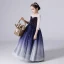 Starry Sky Navy Blue Birthday Flower Girl Dresses 2020 Ball Gown See-through Scoop Neck 3/4 Sleeve Star Sequins Floor-Length / Long Ruffle