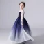 Starry Sky Navy Blue Birthday Flower Girl Dresses 2020 Ball Gown See-through Scoop Neck 3/4 Sleeve Star Sequins Floor-Length / Long Ruffle
