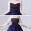 Starry Sky Navy Blue Birthday Flower Girl Dresses 2020 Ball Gown See-through Scoop Neck 3/4 Sleeve Star Sequins Floor-Length / Long Ruffle