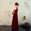 Elegant Burgundy Velour Birthday Flower Girl Dresses 2020 Sheath / Fit Scoop Neck Puffy Long Sleeve Sash Floor-Length / Long