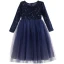 Affordable Royal Blue Birthday Flower Girl Dresses 2020 Ball Gown Scoop Neck Long Sleeve Glitter Star Floor-Length / Long Ruffle