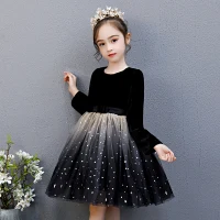 Affordable Black Birthday Flower Girl Dresses 2020 Ball Gown Scoop Neck 3/4 Sleeve Star Sequins Bow Sash Knee-Length Ruffle
