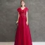 Chic / Beautiful Red Evening Dresses  2020 A-Line / Princess V-Neck Short Sleeve Appliques Beading Floor-Length / Long Ruffle Backless Formal Dresses