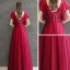 Chic / Beautiful Red Evening Dresses  2020 A-Line / Princess V-Neck Short Sleeve Appliques Beading Floor-Length / Long Ruffle Backless Formal Dresses