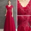 Chic / Beautiful Red Evening Dresses  2020 A-Line / Princess V-Neck Short Sleeve Appliques Beading Floor-Length / Long Ruffle Backless Formal Dresses