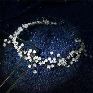 Elegante Gold Kopfschmuck Brautschmuck 2020 Metall Perlenstickerei Blumen Stirnbänder Ohrringe Hochzeit Brautaccessoires