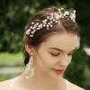 Elegant Gold Headpieces Bridal Jewelry 2020 Metal Beading Flower Headbands Earrings Wedding Accessories