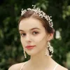Elegant Gold Headpieces Bridal Jewelry 2020 Metal Beading Flower Headbands Earrings Wedding Accessories