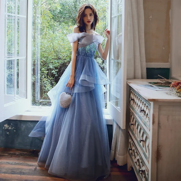 ocean blue wedding dress Beach Wedding Gown Split Sky Blue Rustic Wedding Dresses TN336 US0 / As Picture main image 0
