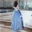 Élégant Océan Bleu Robe De Soirée 2020 Princesse De l'épaule Manches Courtes Paillettes Glitter Volants Longue Dos Nu Robe De Ceremonie