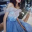 Élégant Océan Bleu Robe De Soirée 2020 Princesse De l'épaule Manches Courtes Paillettes Glitter Volants Longue Dos Nu Robe De Ceremonie