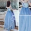 Élégant Océan Bleu Robe De Soirée 2020 Princesse De l'épaule Manches Courtes Paillettes Glitter Volants Longue Dos Nu Robe De Ceremonie