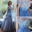 Élégant Océan Bleu Robe De Soirée 2020 Princesse De l'épaule Manches Courtes Paillettes Glitter Volants Longue Dos Nu Robe De Ceremonie