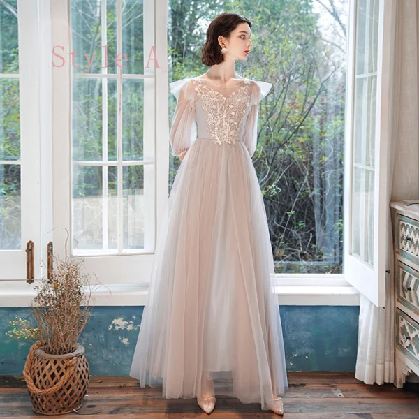 Affordable Pearl Pink Bridesmaid Dresses 2020 A-Line / Princess Backless Appliques Lace Floor-Length / Long Ruffle