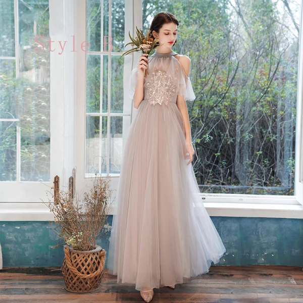Affordable Pearl Pink Bridesmaid Dresses 2020 A-Line / Princess Backless Appliques Lace Floor-Length / Long Ruffle