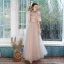 Affordable Pearl Pink Bridesmaid Dresses 2020 A-Line / Princess Backless Appliques Lace Floor-Length / Long Ruffle