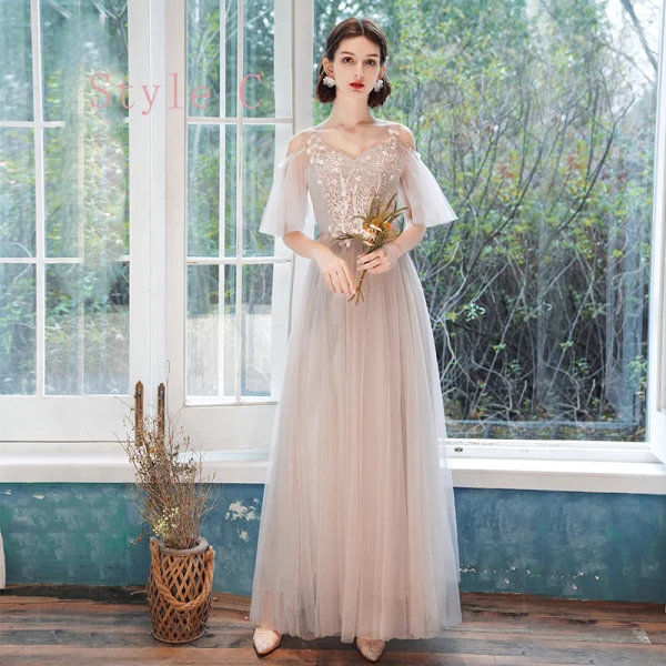 Affordable Pearl Pink Bridesmaid Dresses 2020 A-Line / Princess Backless Appliques Lace Floor-Length / Long Ruffle