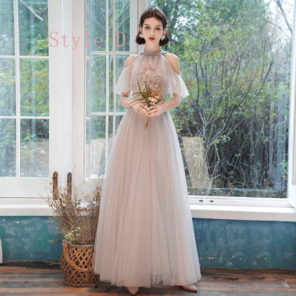 Affordable Pearl Pink Bridesmaid Dresses 2020 A-Line / Princess Backless Appliques Lace Floor-Length / Long Ruffle