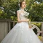 Vintage / Retro Romantic Champagne Bridal Wedding Dresses 2020 Ball Gown See-through High Neck Sleeveless Appliques Lace Chapel Train Ruffle