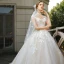 Vintage / Retro Romantic Champagne Bridal Wedding Dresses 2020 Ball Gown See-through High Neck Sleeveless Appliques Lace Chapel Train Ruffle