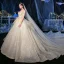 Glitzernden Champagner Pailletten Hochzeits Brautkleider / Hochzeitskleider 2020 Ballkleid Spaghettiträger Ärmellos Rückenfreies Applikationen Spitze Perlenstickerei Glanz Tülle Königliche Schleppe Rüschen