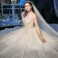 Glitzernden Champagner Pailletten Hochzeits Brautkleider / Hochzeitskleider 2020 Ballkleid Spaghettiträger Ärmellos Rückenfreies Applikationen Spitze Perlenstickerei Glanz Tülle Königliche Schleppe Rüschen