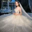 Glitzernden Champagner Pailletten Hochzeits Brautkleider / Hochzeitskleider 2020 Ballkleid Spaghettiträger Ärmellos Rückenfreies Applikationen Spitze Perlenstickerei Glanz Tülle Königliche Schleppe Rüschen