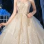 Glitzernden Champagner Pailletten Hochzeits Brautkleider / Hochzeitskleider 2020 Ballkleid Spaghettiträger Ärmellos Rückenfreies Applikationen Spitze Perlenstickerei Glanz Tülle Königliche Schleppe Rüschen