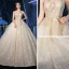Glitzernden Champagner Pailletten Hochzeits Brautkleider / Hochzeitskleider 2020 Ballkleid Spaghettiträger Ärmellos Rückenfreies Applikationen Spitze Perlenstickerei Glanz Tülle Königliche Schleppe Rüschen