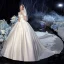 Modest / Simple Ivory Satin Bridal Wedding Dresses 2020 Ball Gown Square Neckline Short Sleeve Backless Cathedral Train Ruffle