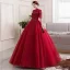 Vintage / Retro Red Dancing Prom Dresses 2020 Ball Gown See-through High Neck 1/2 Sleeves Appliques Lace Flower Beading Floor-Length / Long Ruffle Formal Dresses