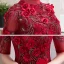 Vintage / Retro Red Dancing Prom Dresses 2020 Ball Gown See-through High Neck 1/2 Sleeves Appliques Lace Flower Beading Floor-Length / Long Ruffle Formal Dresses