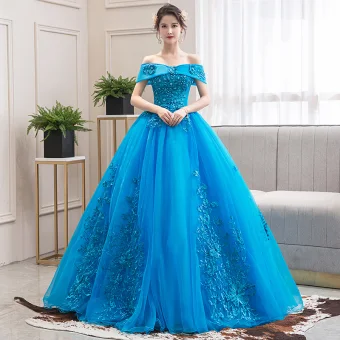 Elegant Jade Green Dancing Prom Dresses 2020 Ball Gown Off The Shoulder Short Sleeve Appliques Lace Beading Floor Length Long Ruffle Backless Formal Dresses