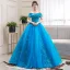 Elegant Jade Green Dancing Prom Dresses 2020 Ball Gown Off-The-Shoulder Short Sleeve Appliques Lace Beading Floor-Length / Long Ruffle Backless Formal Dresses