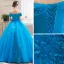 Elegant Jade Green Dancing Prom Dresses 2020 Ball Gown Off-The-Shoulder Short Sleeve Appliques Lace Beading Floor-Length / Long Ruffle Backless Formal Dresses