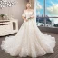 Romantique Champagne Transparentes La Mariée Robe De Mariée 2020 Princesse Encolure Dégagée Manches de cloche Dos Nu Étoile Appliques En Dentelle Perlage Perle Cathedral Train