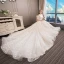 Romantique Champagne Transparentes La Mariée Robe De Mariée 2020 Princesse Encolure Dégagée Manches de cloche Dos Nu Étoile Appliques En Dentelle Perlage Perle Cathedral Train