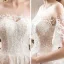 Romantique Champagne Transparentes La Mariée Robe De Mariée 2020 Princesse Encolure Dégagée Manches de cloche Dos Nu Étoile Appliques En Dentelle Perlage Perle Cathedral Train