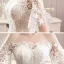 Romantique Champagne Transparentes La Mariée Robe De Mariée 2020 Princesse Encolure Dégagée Manches de cloche Dos Nu Étoile Appliques En Dentelle Perlage Perle Cathedral Train