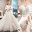 Romantique Champagne Transparentes La Mariée Robe De Mariée 2020 Princesse Encolure Dégagée Manches de cloche Dos Nu Étoile Appliques En Dentelle Perlage Perle Cathedral Train