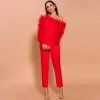 Mode Rot Overall 2020 One-Shoulder Geschwollenes Lange Ärmel Knöchellänge Abendkleider