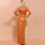 Sexy Orange Robe De Soirée 2020 Trompette / Sirène Col v profond Manches Longues Glitter Polyester Fendue devant Longue Robe De Ceremonie