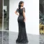Affordable Black Evening Dresses  2020 Trumpet / Mermaid See-through Scoop Neck Short Sleeve Tassel Glitter Polyester Floor-Length / Long Backless Formal Dresses