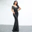 Affordable Black Evening Dresses  2020 Trumpet / Mermaid See-through Scoop Neck Short Sleeve Tassel Glitter Polyester Floor-Length / Long Backless Formal Dresses