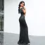Affordable Black Evening Dresses  2020 Trumpet / Mermaid See-through Scoop Neck Short Sleeve Tassel Glitter Polyester Floor-Length / Long Backless Formal Dresses