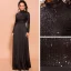 Modest  Black Sequins Evening Dresses  2020 Empire High Neck Long Sleeve Floor-Length / Long Formal Dresses