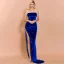 Sexy Königliches Blau Velour Abendkleider 2020 Meerjungfrau Bandeau Ärmellos Gespaltete Front Sweep / Pinsel Zug Rückenfreies Festliche Kleider